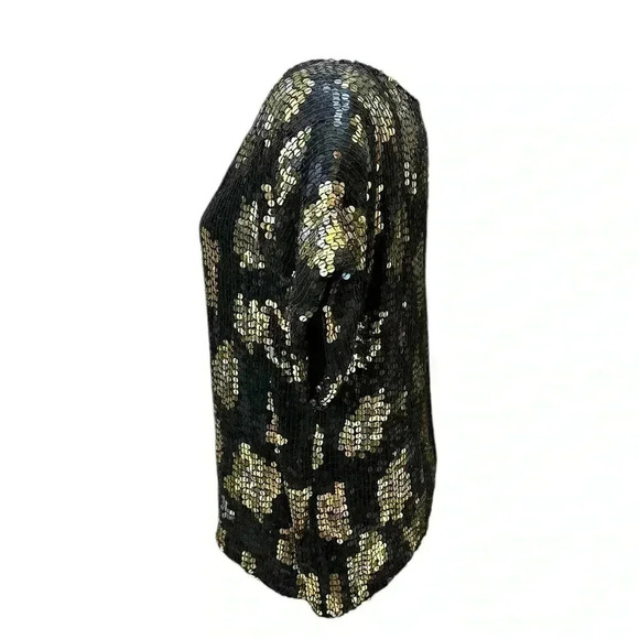 Vtg J. L. B. Beaded Black Leopard Big Cat Spots Sequins Trophy Silk Blouse Large - Picture 3 of 6